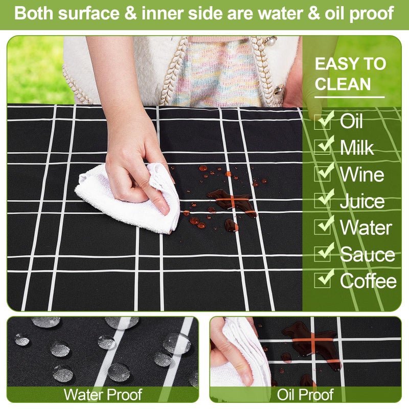 Play Tailor Picnic Table Cover with Bench Covers Camping Essentials Waterproof Windproof Camping Tablecloth with Drawstring Bag  Fitted Rectangle Tables and Seats  72in  Black Checkered - Image 3